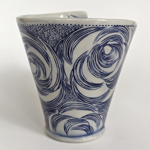 ANTHROPOLOGIE Linda Fahey "Pacifica" Mug Blue Orange Coastal Boho - Picture 4 of 8